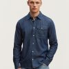 Heren Denham Overhemden | Jaren Denim Overhemd Medium Stone Wash - Normale Pasvorm Middenblauw