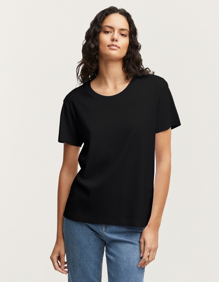 Vrouwen Denham T-Shirts | Emma Tee Ribkatoenjersey - Normale Pasvorm Zwart