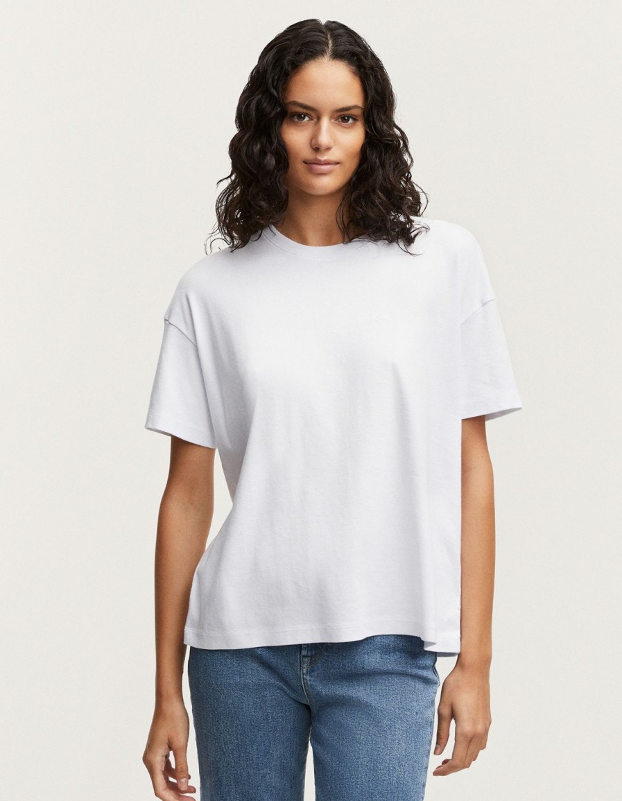 Vrouwen Denham T-Shirts | Jane Tee Ribkatoenjersey - Boxy-Pasvorm Wit