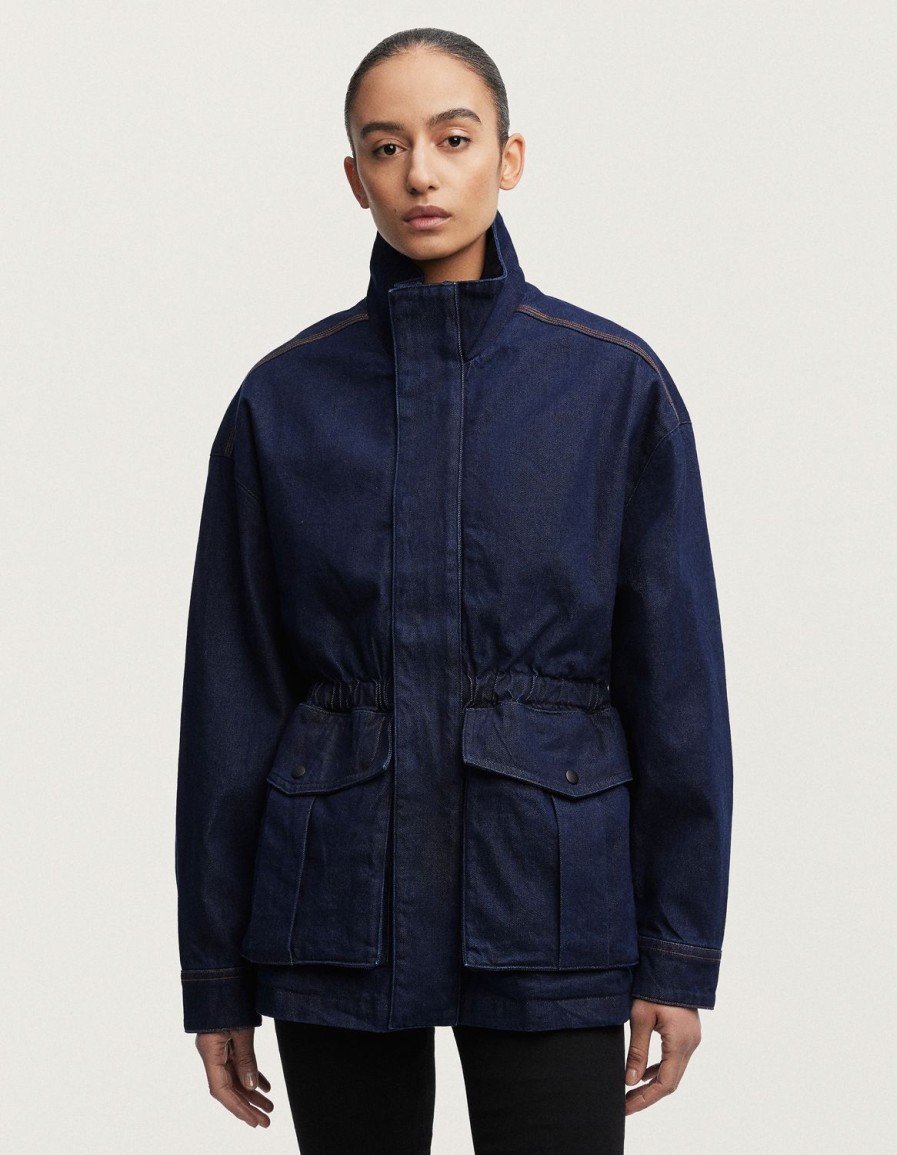 Vrouwen Denham Jassen | Atsuko Cargojack Indigo Denim - Oversized Pasvorm Donkerblauw