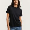 Vrouwen Denham T-Shirts | Jessica Tee Ribkatoenjersey - Slim Fit Zwart