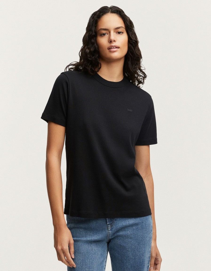 Vrouwen Denham T-Shirts | Jessica Tee Ribkatoenjersey - Slim Fit Zwart