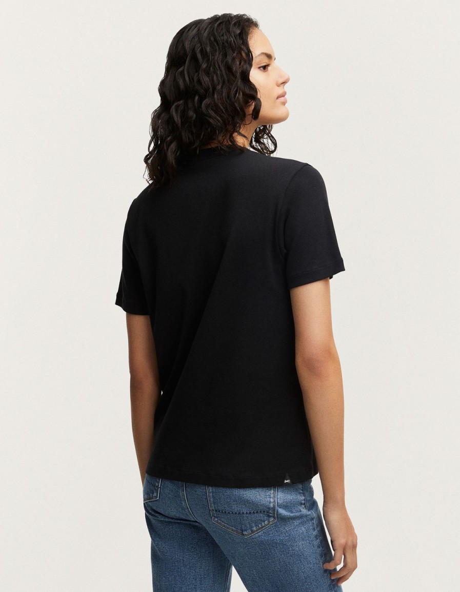 Vrouwen Denham T-Shirts | Jessica Tee Ribkatoenjersey - Slim Fit Zwart