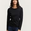 Vrouwen Denham T-Shirts | Ruby Ls Tee Ribkatoenjersey - Slim Fit Zwart