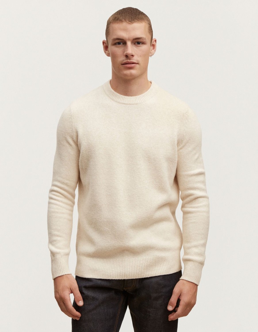 Heren Denham Breisels | Denham Knit Crew Zwaar Katoen - Normale Pasvorm Advocaat Gebroken Wit