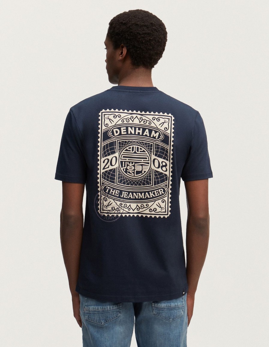 Heren Denham T-Shirts | Stamp Tee Katoenjersey - Normale Pasvorm Donkere Saffier