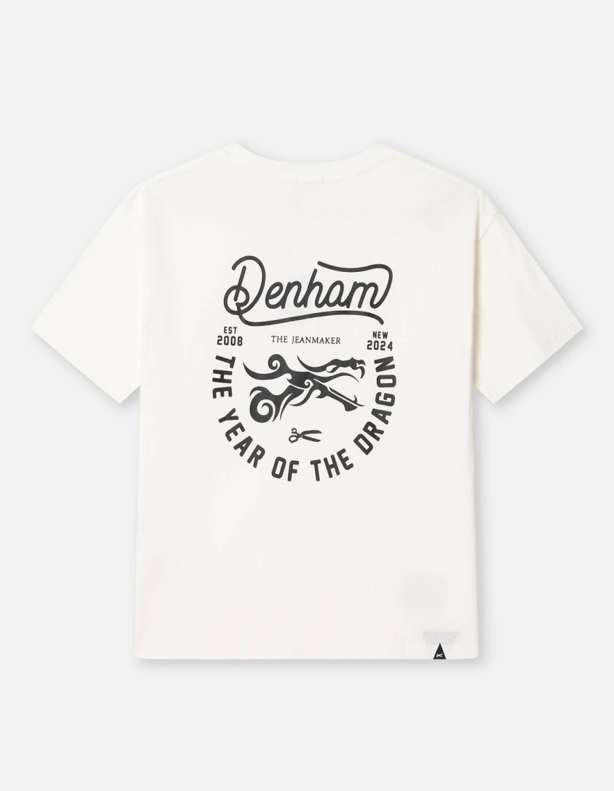 Vrouwen Denham T-Shirts | Jaar Van De Draak Dames T-Shirt Katoen - Boxy Fit Wit