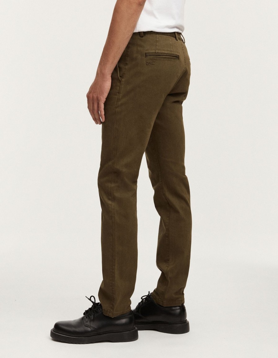 Heren Denham Broek | Razor Chino Stretchkatoen - Slanke Pasvorm Klimop Groen